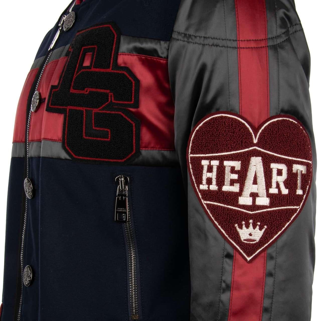 Dolce & Gabbana Varsity Jacket with DG King Logo and Applications Blue Red 54 For Sale 1