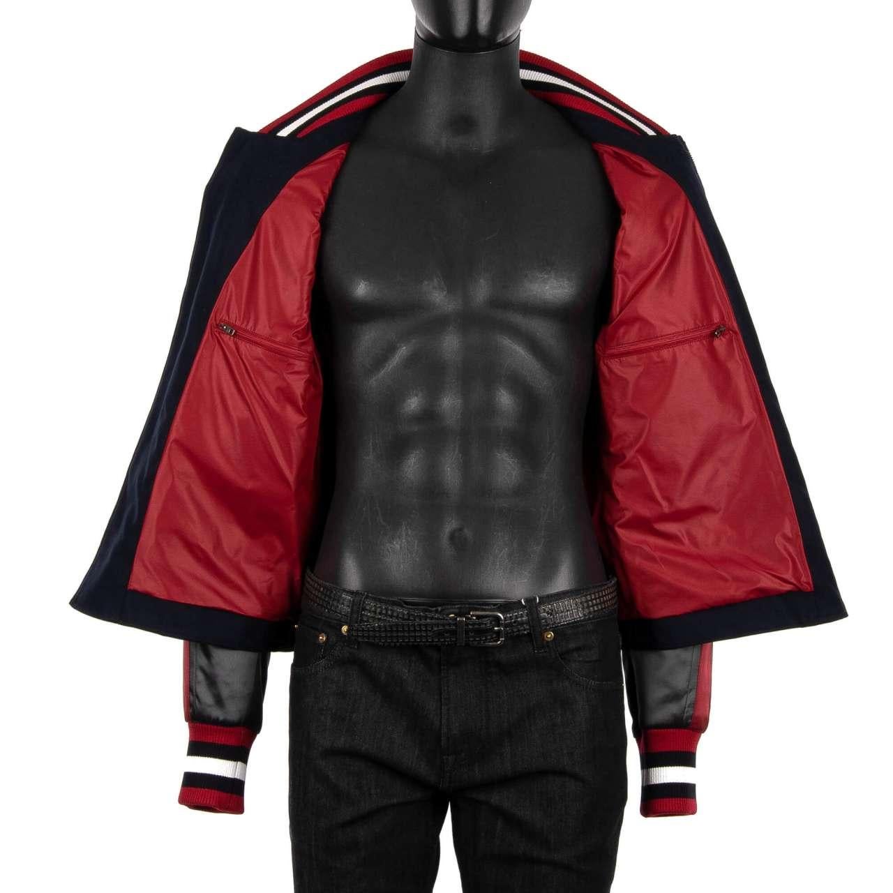 Dolce & Gabbana Varsity Jacket with DG King Logo and Applications Blue Red 54 For Sale 2