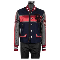 Dolce & Gabbana Varsity Jacket with DG King Logo and Applications Blue Red 54