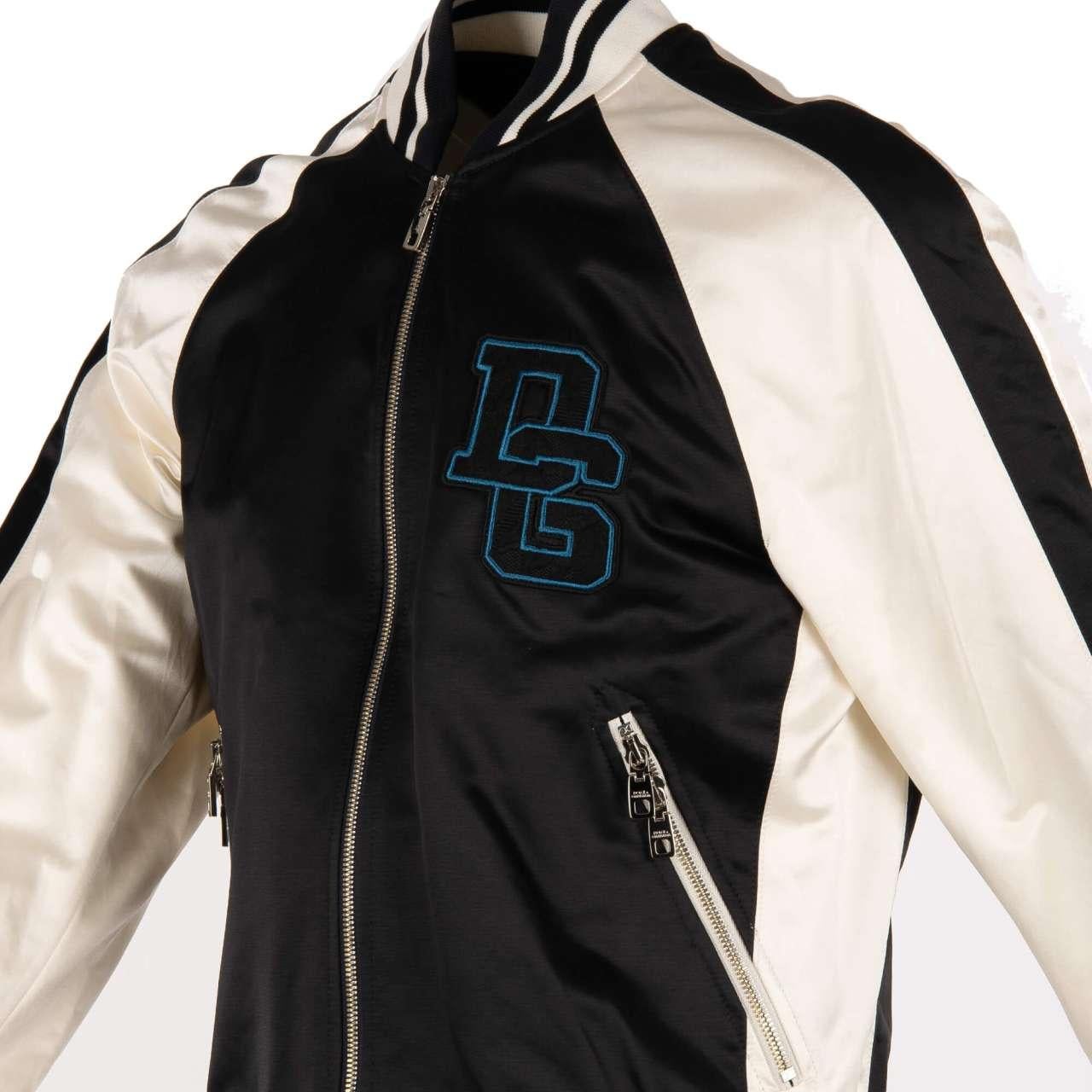 Dolce & Gabbana - Varsity Jacket with DG Logo and Zips Black White 46 In Excellent Condition For Sale In Erkrath, DE