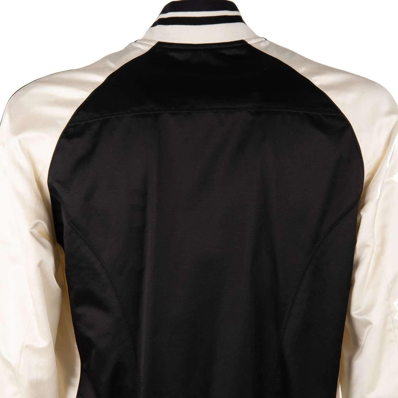 Men's Dolce & Gabbana - Varsity Jacket with DG Logo and Zips Black White 46 For Sale