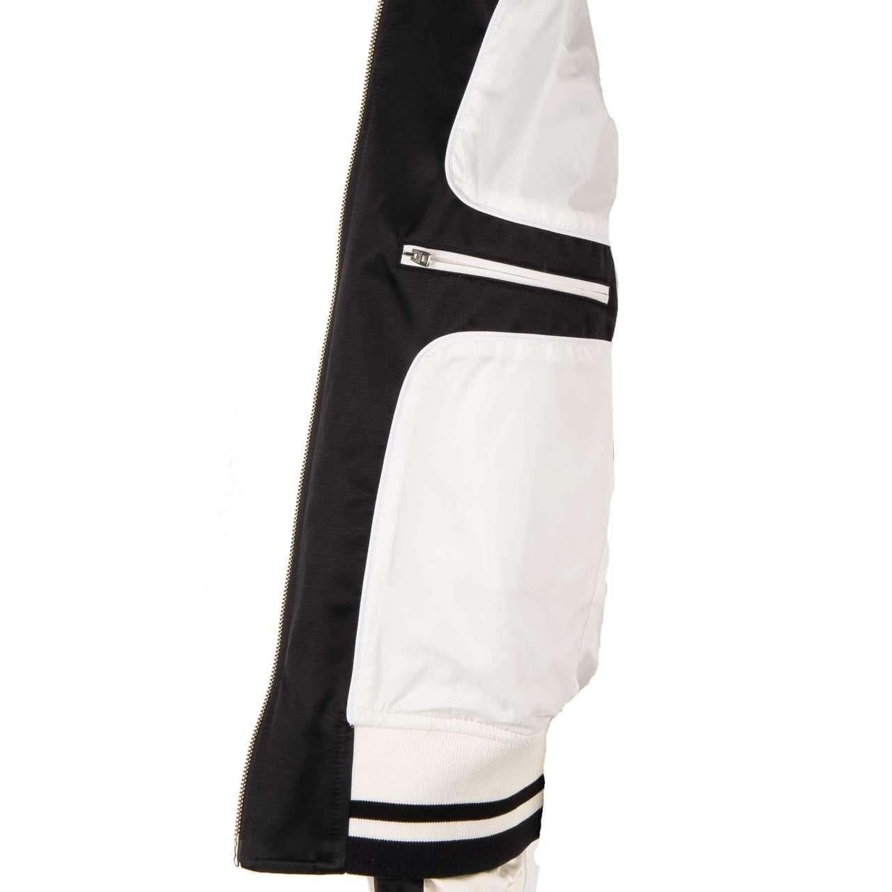 Dolce & Gabbana - Varsity Jacket with DG Logo and Zips Black White 46 For Sale 1