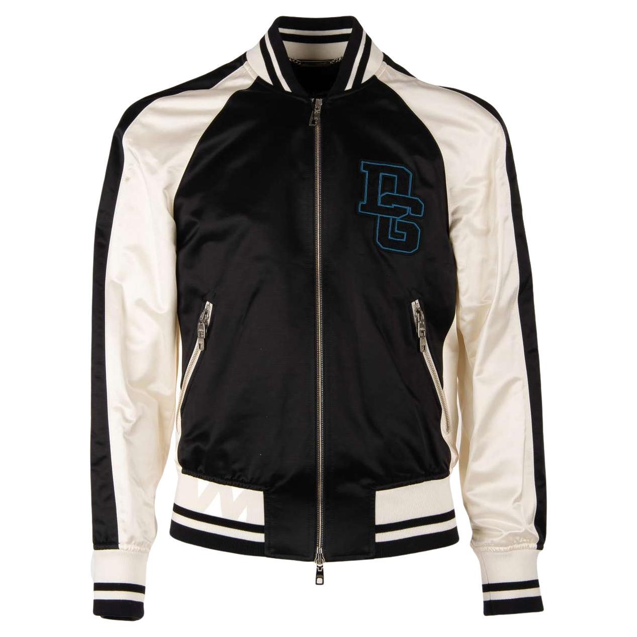 Dolce & Gabbana - Varsity Jacket with DG Logo and Zips Black White 46 For Sale