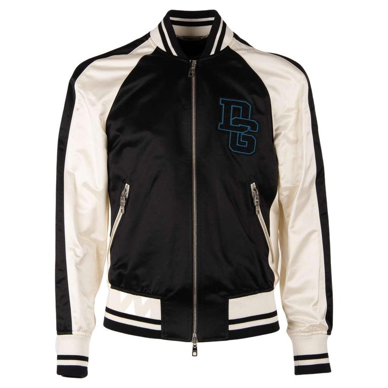 Dolce and Gabbana Varsity Jacket with DG Logo and Zips Black White 54