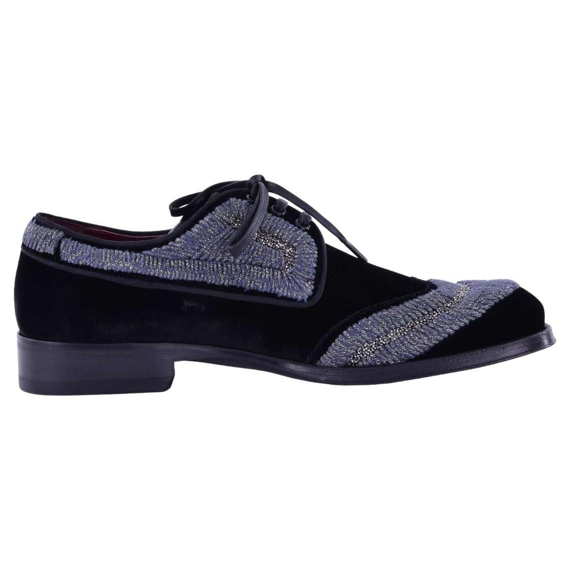 Dolce and Gabbana - Velour Derby Shoes "Sassari" Black EUR 40 For Sale at  1stDibs