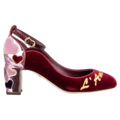 Dolce & Gabbana Velvet Ankle Strap Hearts Pumps VALLY L'Amore Red Pink EUR 35