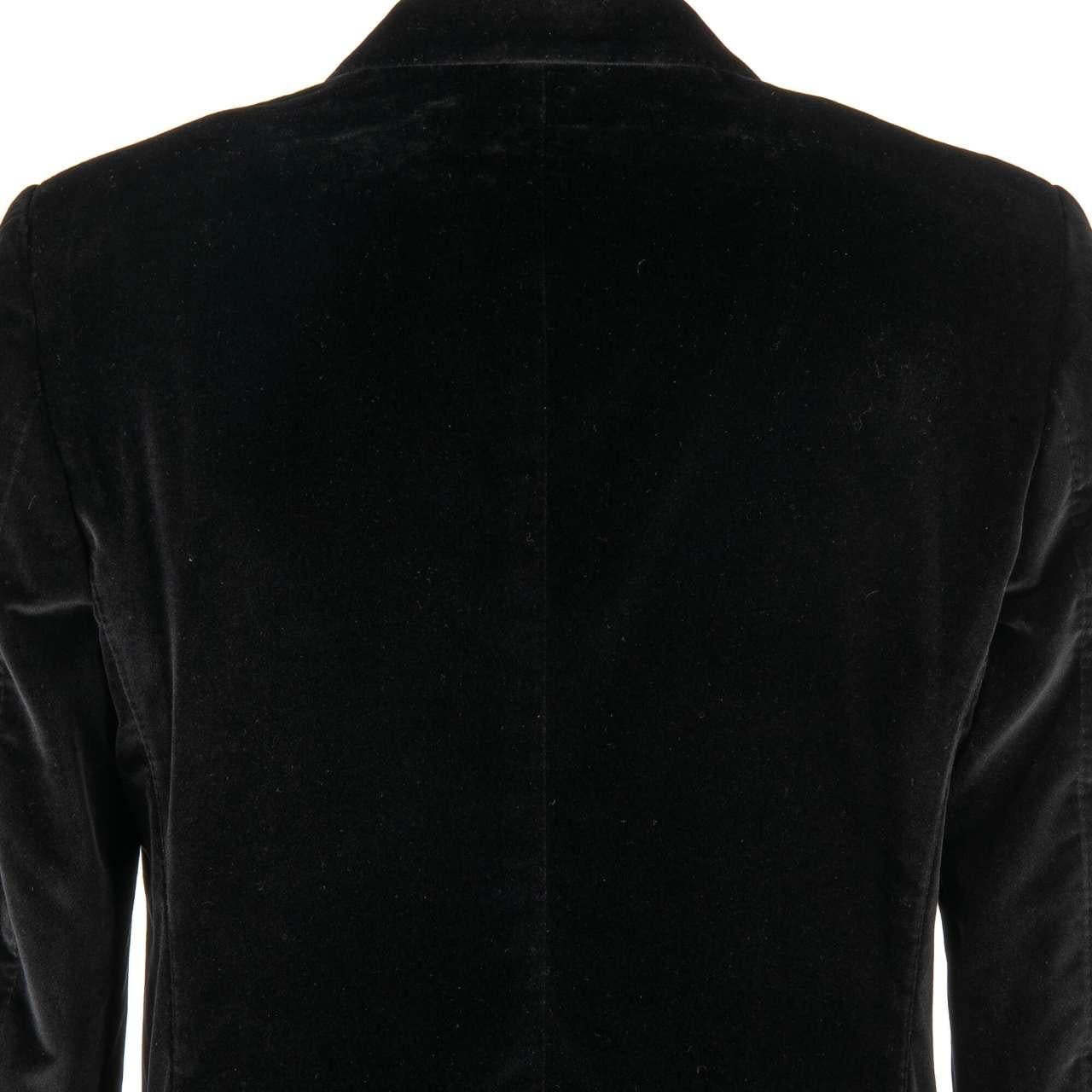 Dolce & Gabbana Velvet Blazer with Crown Logo Peak Lapel and Pockets Black 50 For Sale 1