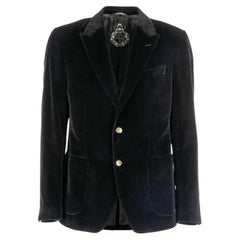 Dolce & Gabbana Velvet Blazer with Crown Logo Peak Lapel and Pockets Black 52