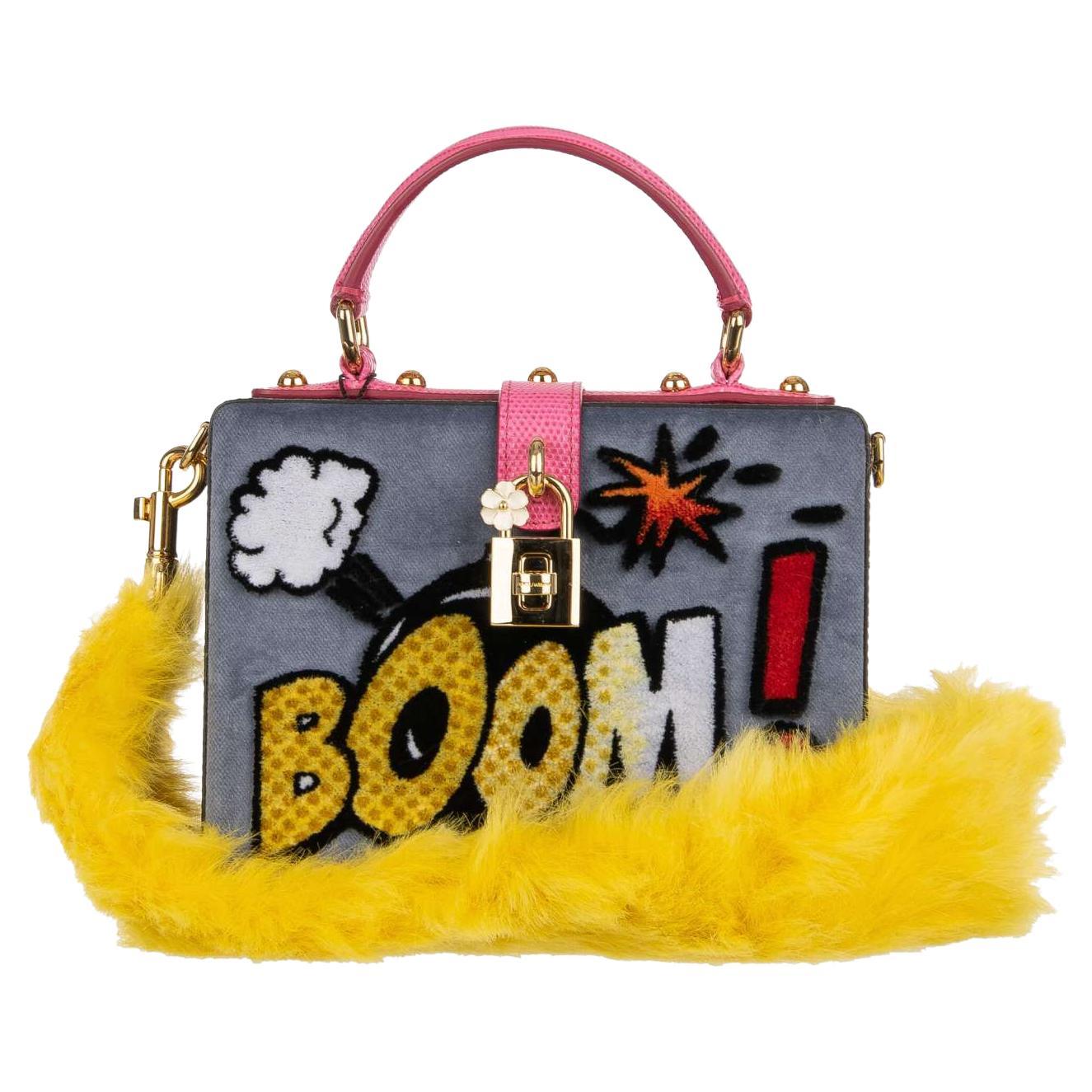 Dolce 
Gabbana - Velvet Clutch Bag DOLCE BOX BOOM with Logo Blue pink