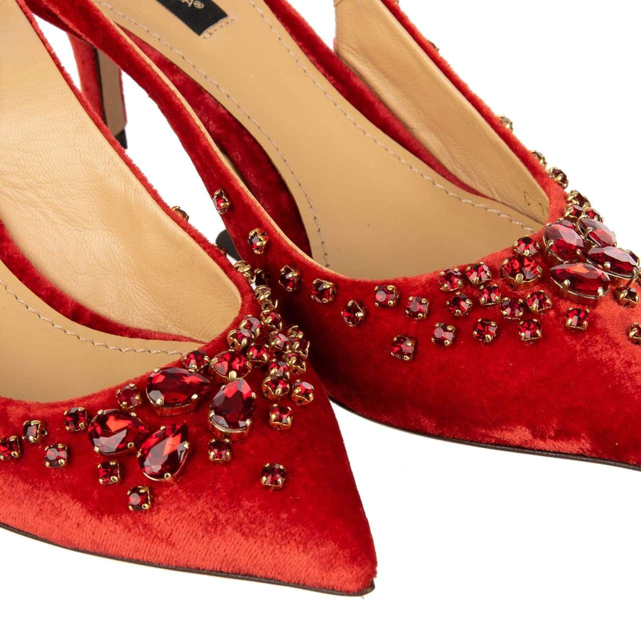 Dolce & Gabbana - Velvet Crystal Slingbacks Pumps BELLUCI Red 38.8 In Excellent Condition For Sale In Erkrath, DE