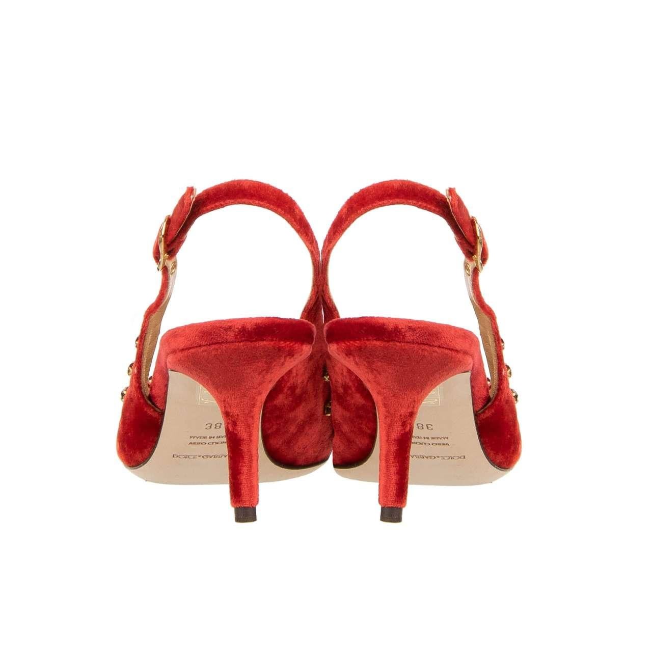 Dolce & Gabbana - Velvet Crystal Slingbacks Pumps BELLUCI Red 38.8 For Sale 2