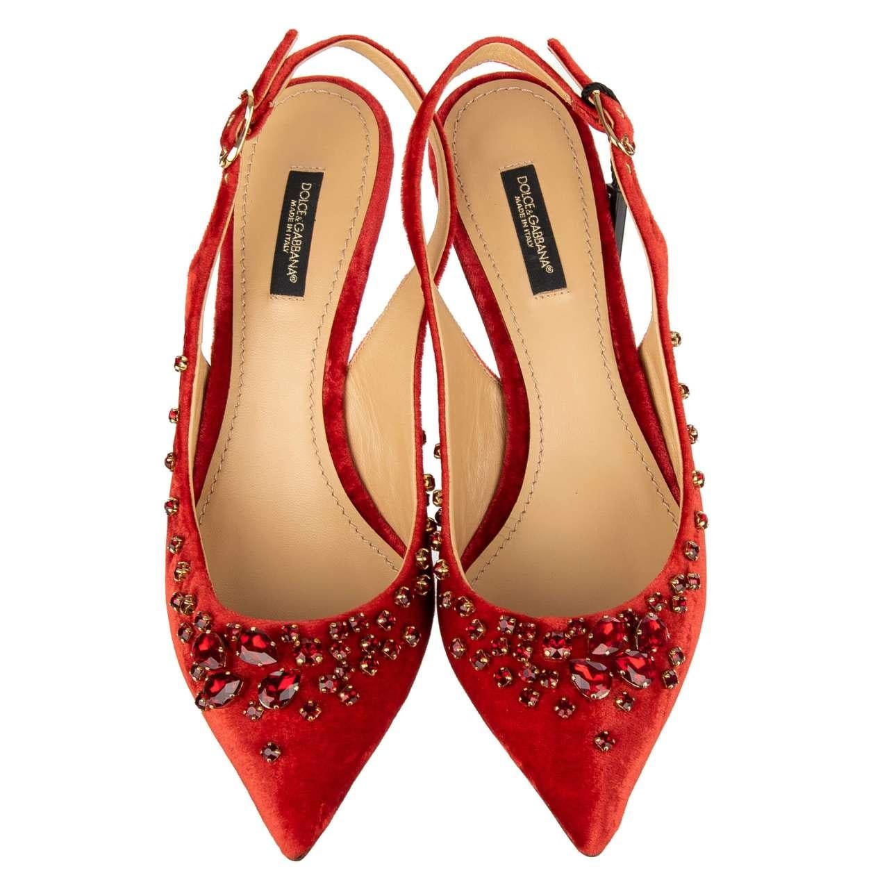 Dolce & Gabbana - Velvet Crystal Slingbacks Pumps BELLUCI Red 38.8 For Sale 3