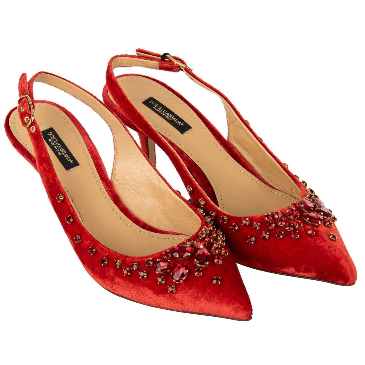 Dolce & Gabbana - Velvet Crystal Slingbacks Pumps BELLUCI Red 38.8 For Sale