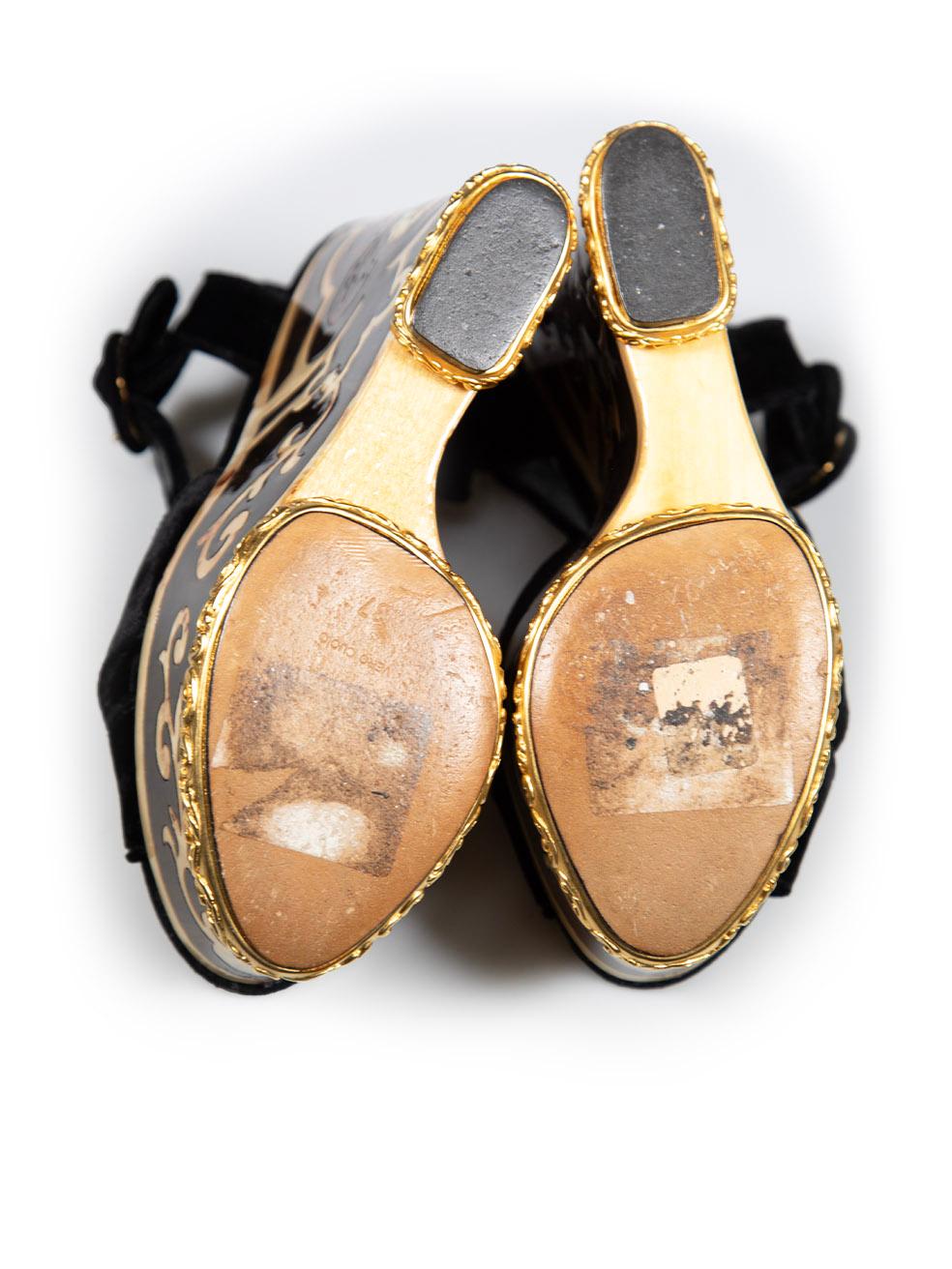 Women's Dolce & Gabbana Velvet Intarsia Wood Wedge Heels Size IT 37