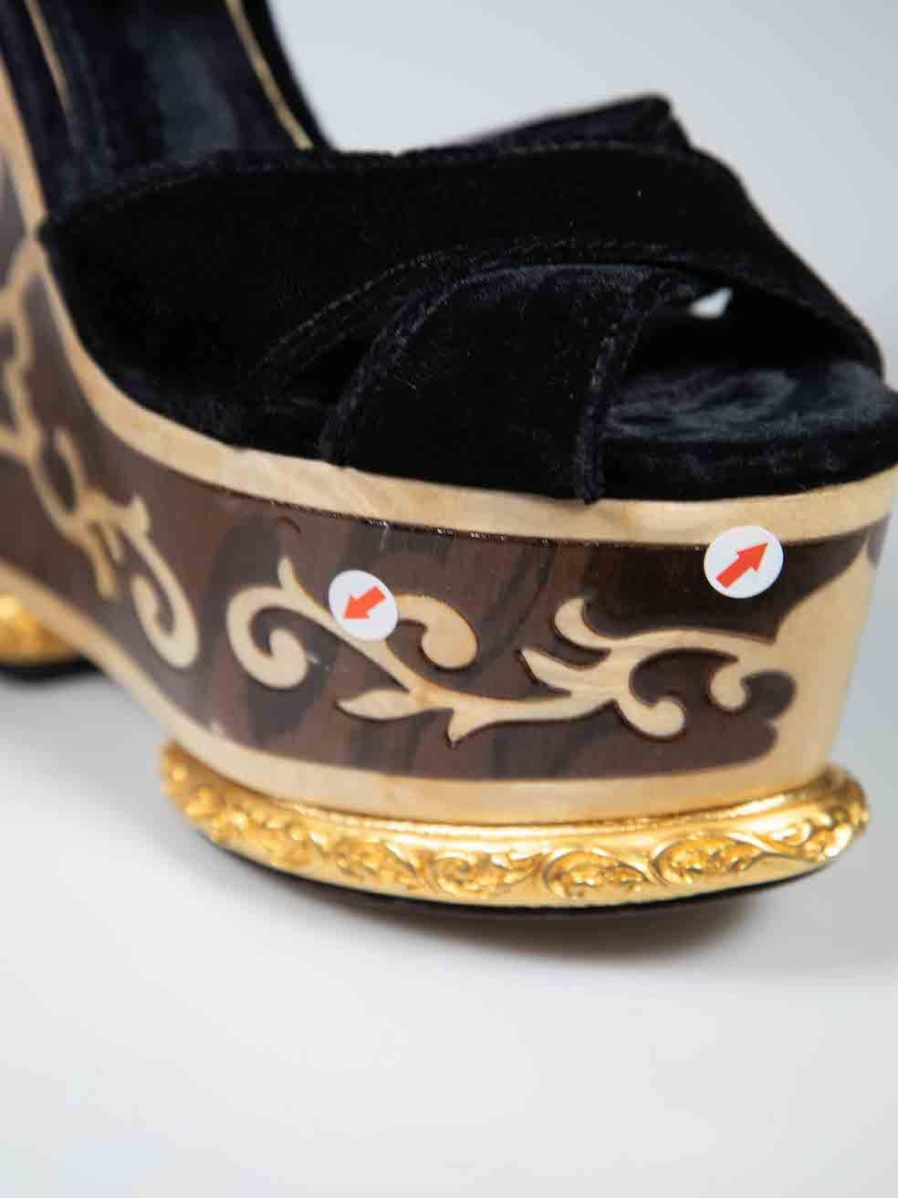 Dolce & Gabbana Velvet Intarsia Wood Wedge Heels Size IT 37 2