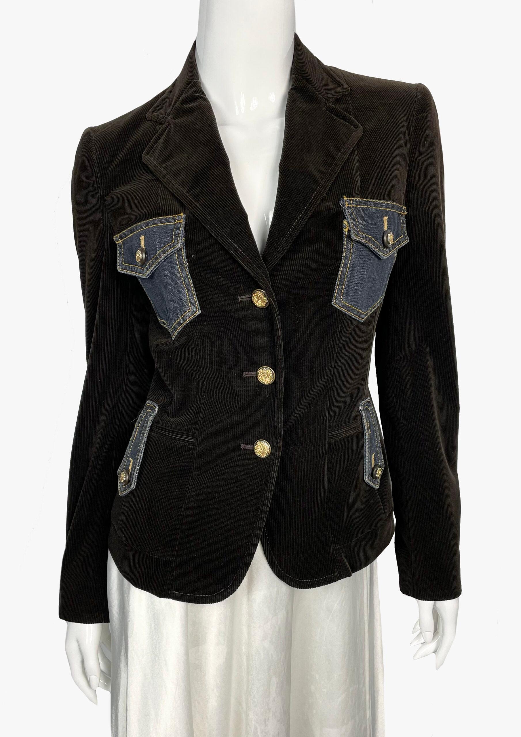 Black Dolce & Gabbana velvet jacket with denim patch pockets For Sale
