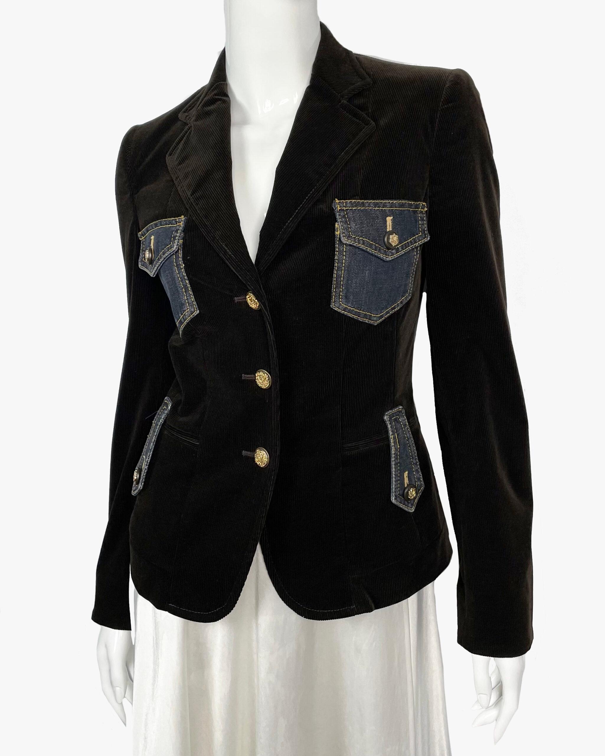 Dolce & Gabbana velvet jacket with denim patch pockets In Good Condition For Sale In New York, NY