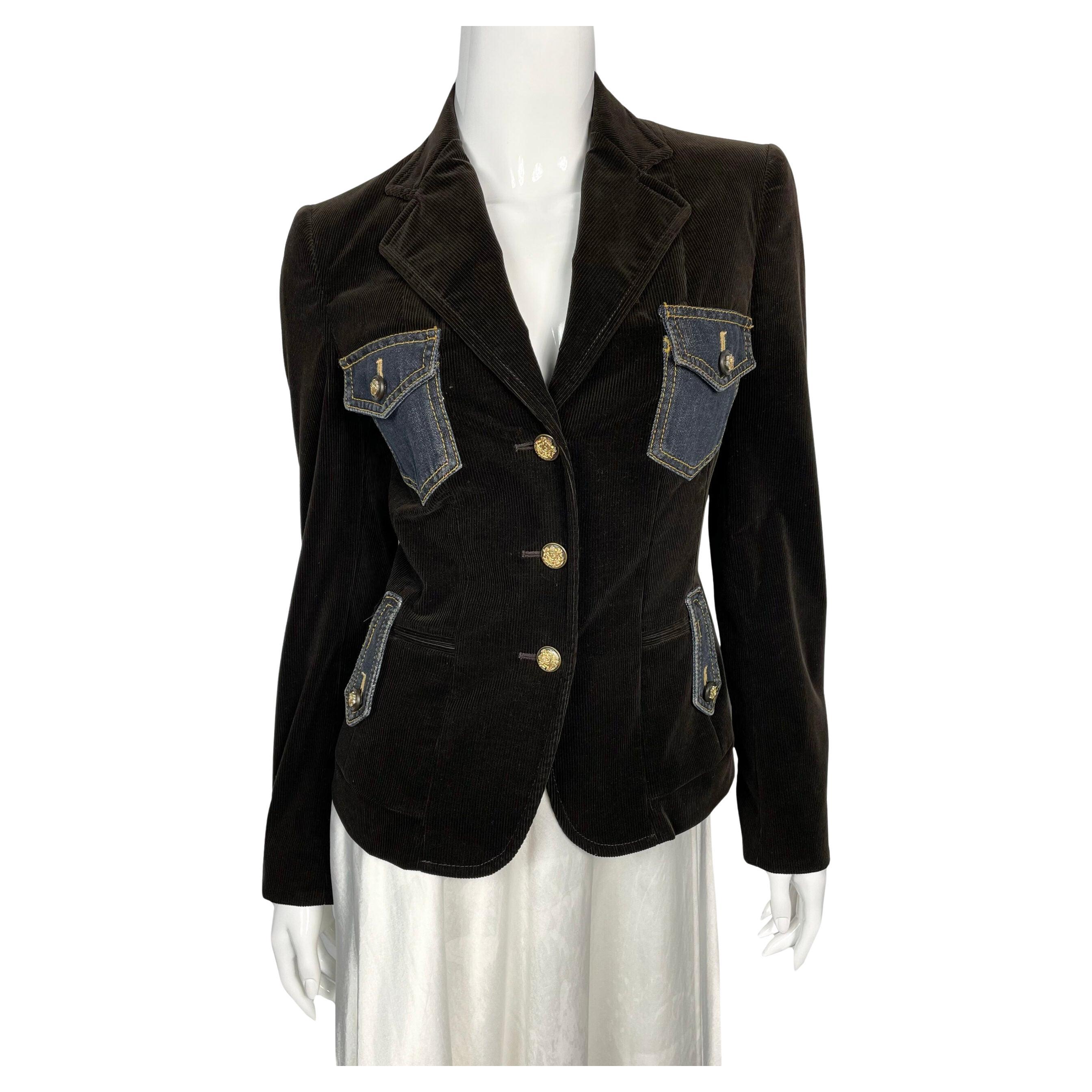 Dolce & Gabbana velvet jacket with denim patch pockets For Sale