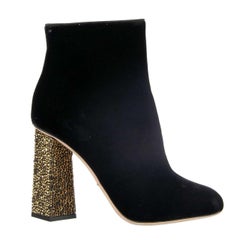 Dolce & Gabbana - Velvet Jeweled Boots JACKIE Black Gold EUR 37.5