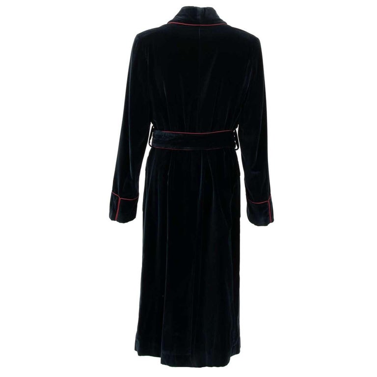 Dolce and Gabbana - Velvet Robe Coat with Bee and Crown Embroidery Blue ...