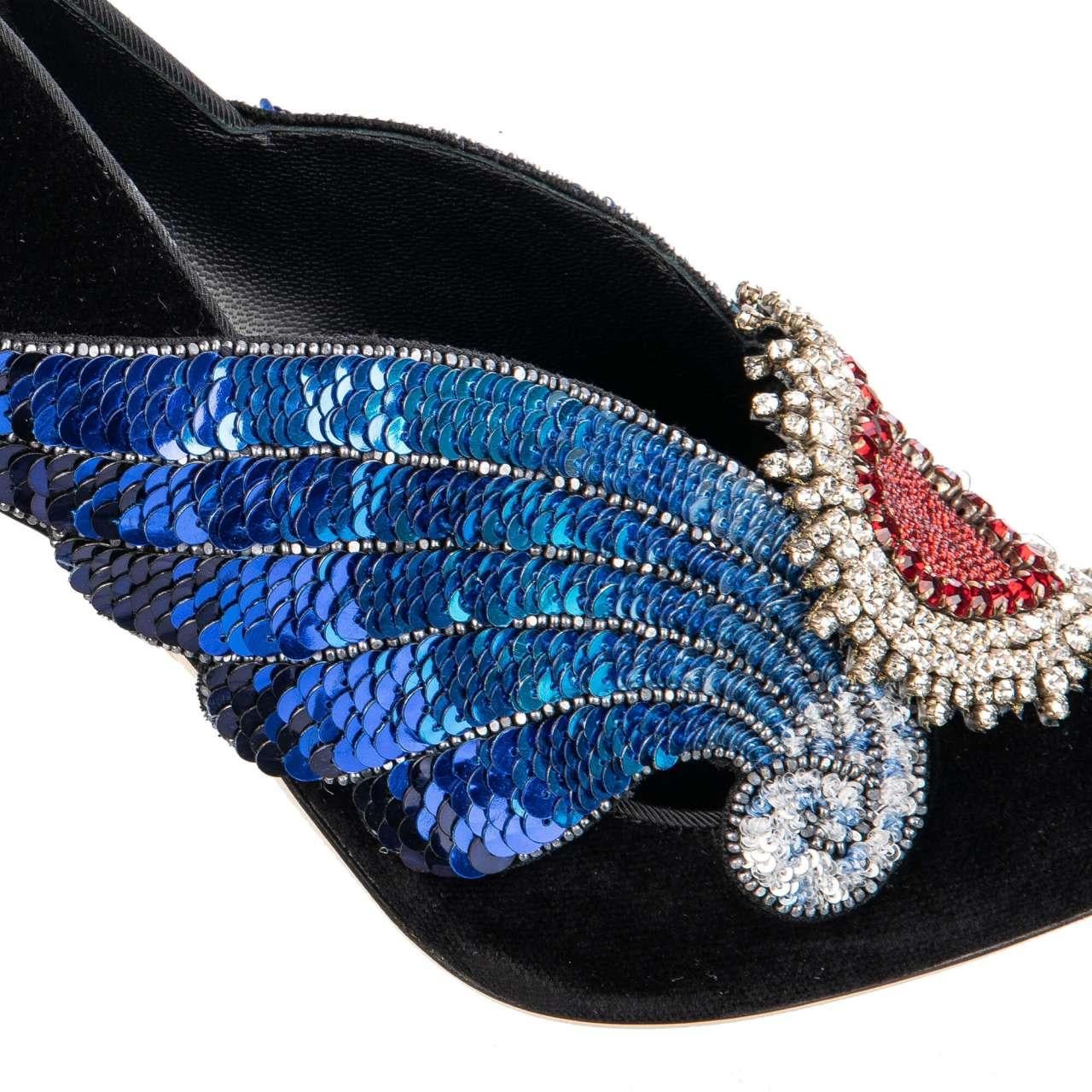 Dolce & Gabbana Velvet Sacred Heart Wings Embroidered Pumps LORI Black EUR 36.5 For Sale 3