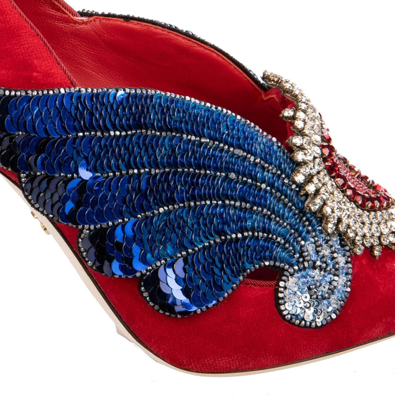 Dolce & Gabbana Velvet Sacred Heart Wings Embroidered Pumps LORI Red EUR 36 For Sale 4