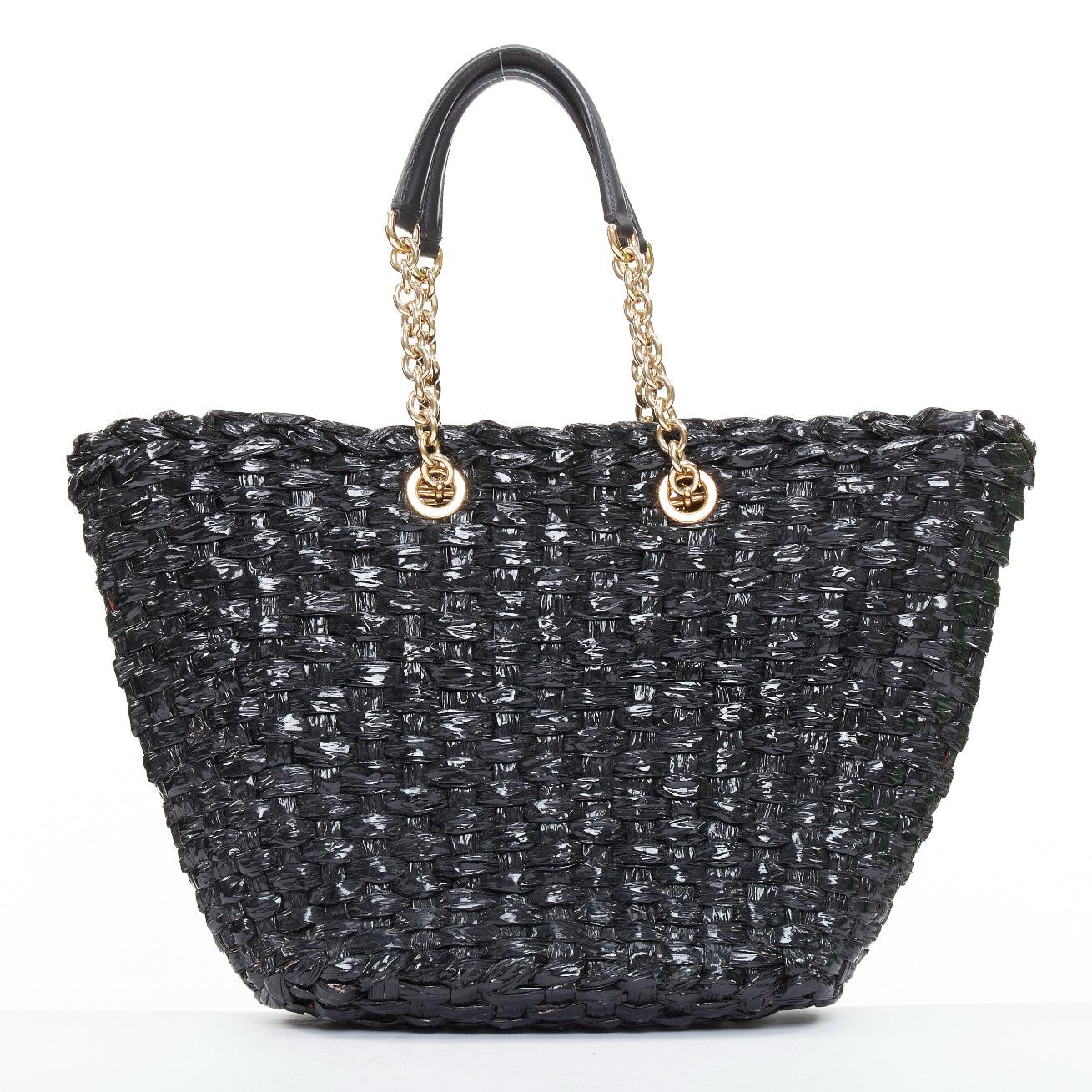 Dolce & Gabbana Vernice Vitello sac fourre-tout en raphia noir laqué et tissé Pour femmes en vente