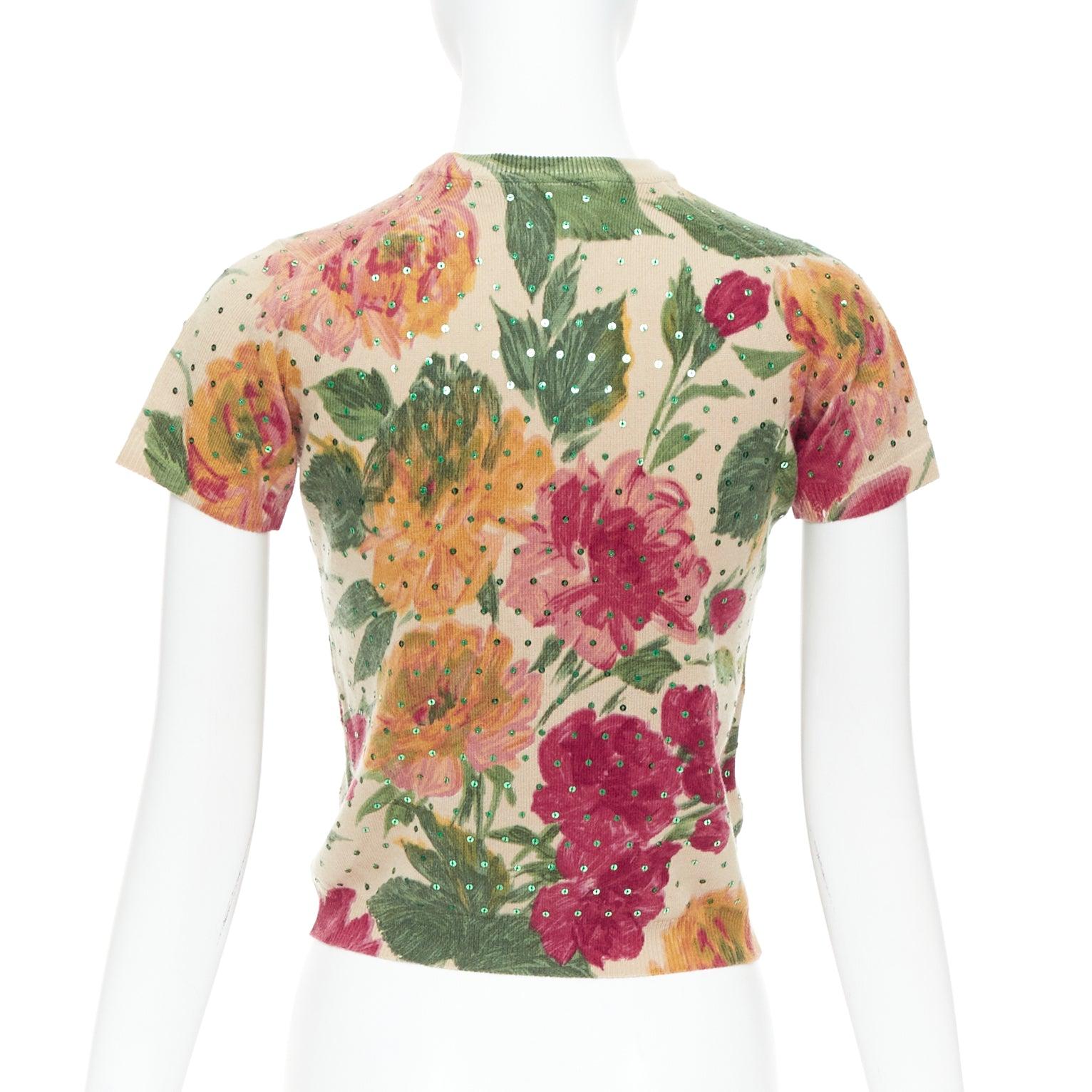 Women's DOLCE GABBANA Vintage 100% cashmere sequins floral print knit top IT42 M