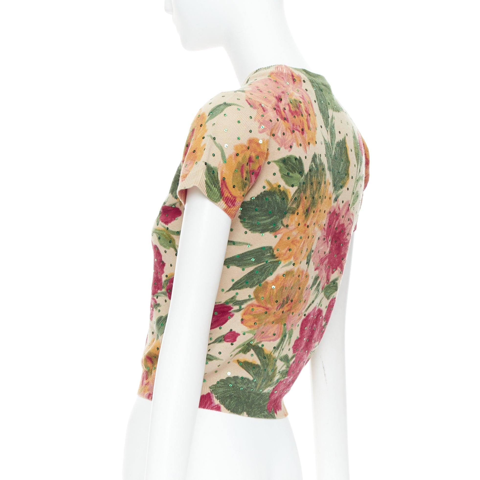 DOLCE GABBANA Vintage 100% cashmere sequins floral print knit top IT42 M 1