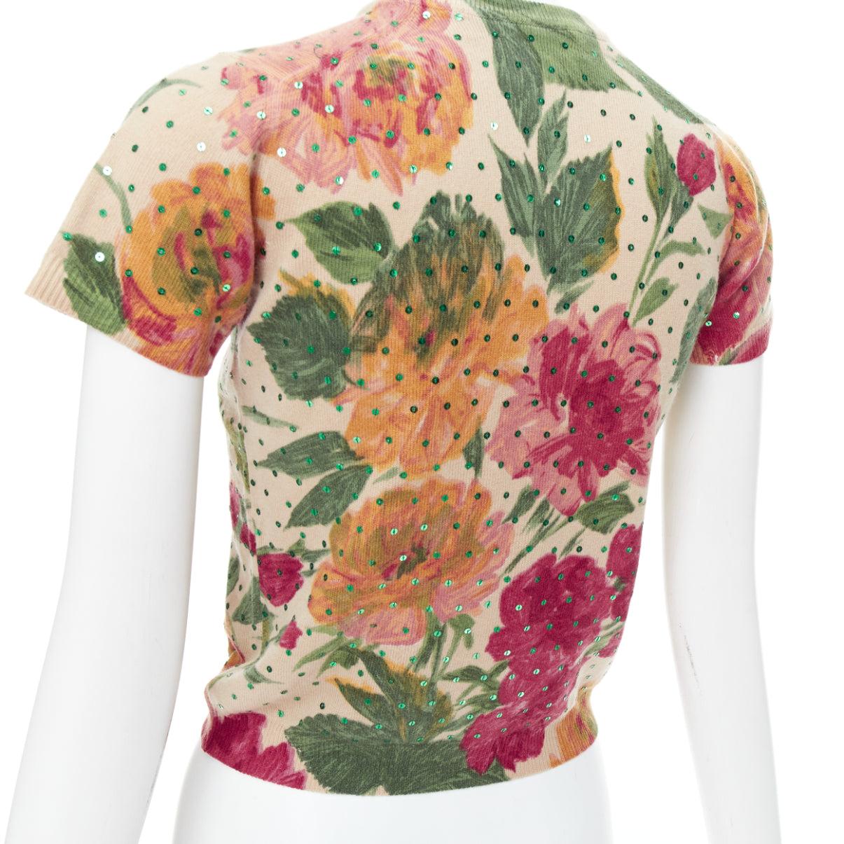 DOLCE GABBANA Vintage 100% cashmere sequins floral print knit top IT42 M 2