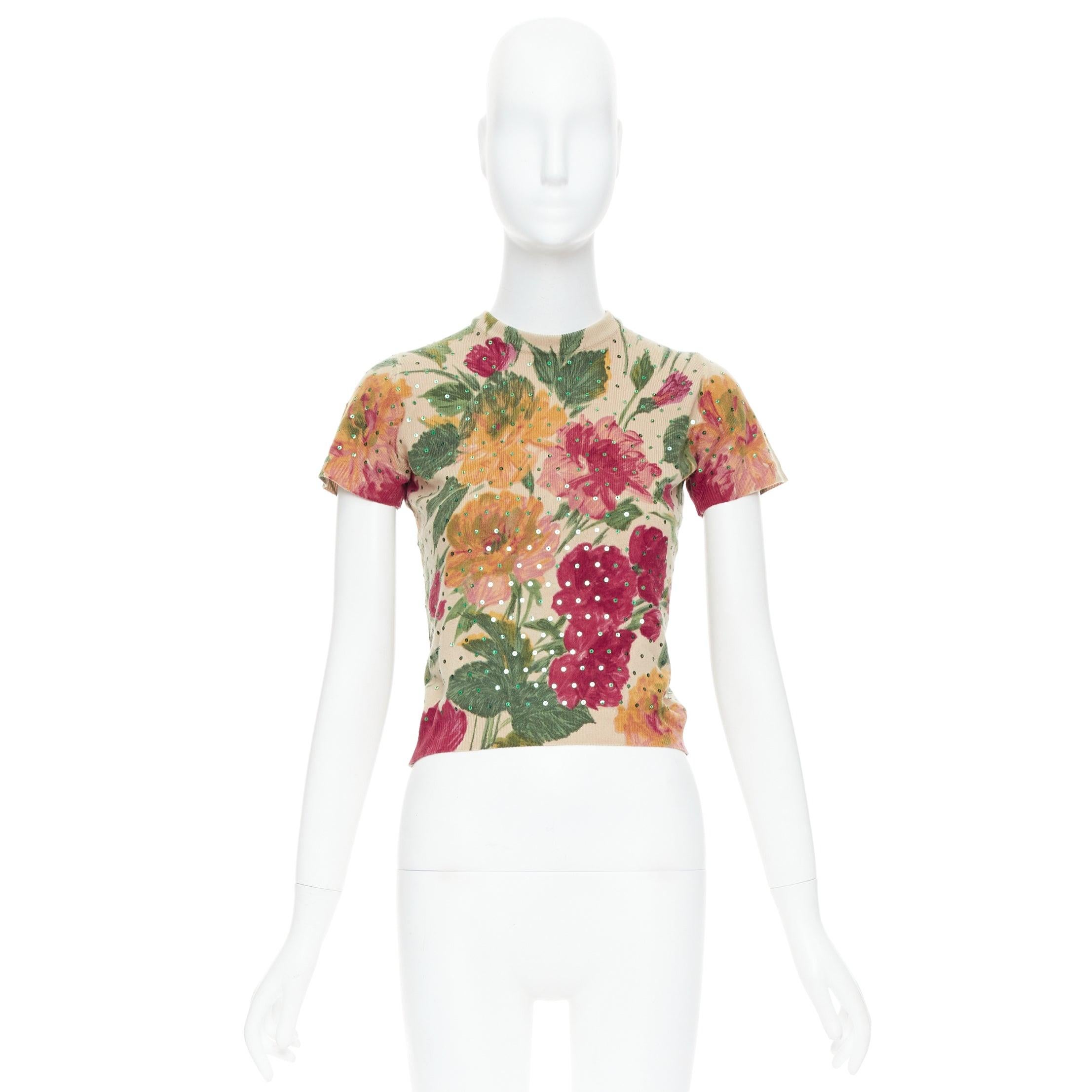 DOLCE GABBANA Vintage 100% cashmere sequins floral print knit top IT42 M 4