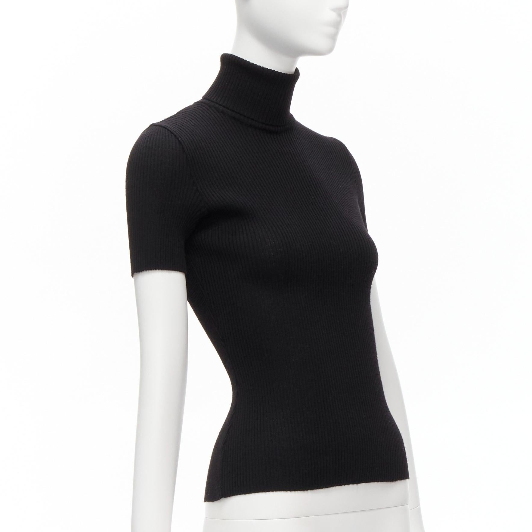 DOLCE GABBANA Vintage 100% virgin wool turtleneck short sleeve ribbed top IT42 M In Excellent Condition For Sale In Hong Kong, NT