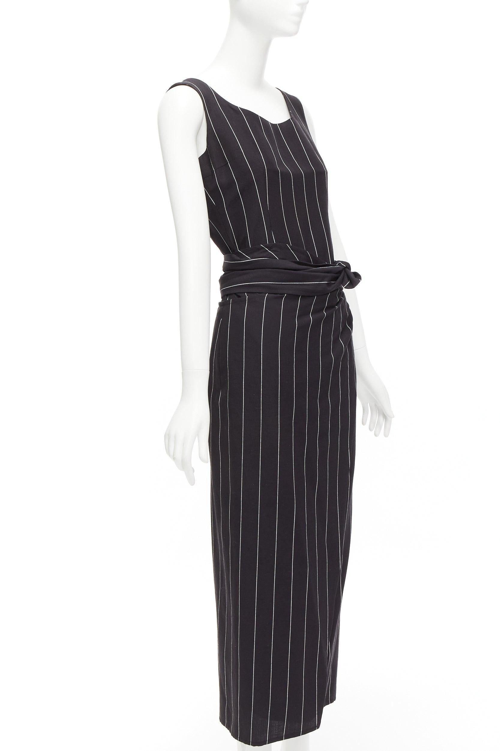 Black DOLCE GABBANA Vintage 1990s black linen striped top wrap skirt set 63cm waist