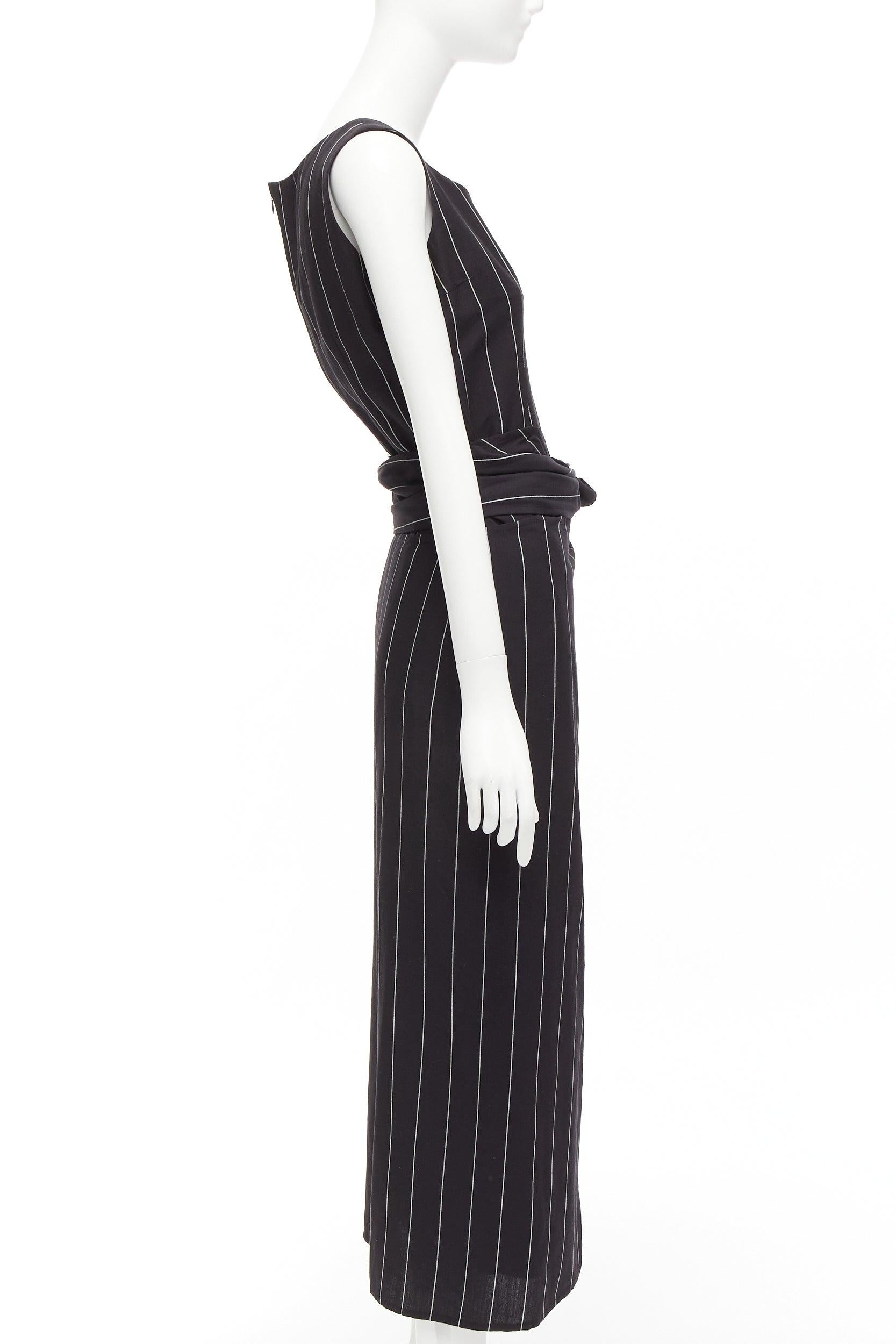 DOLCE GABBANA Vintage 1990s black linen striped top wrap skirt set 63cm waist In Good Condition In Hong Kong, NT