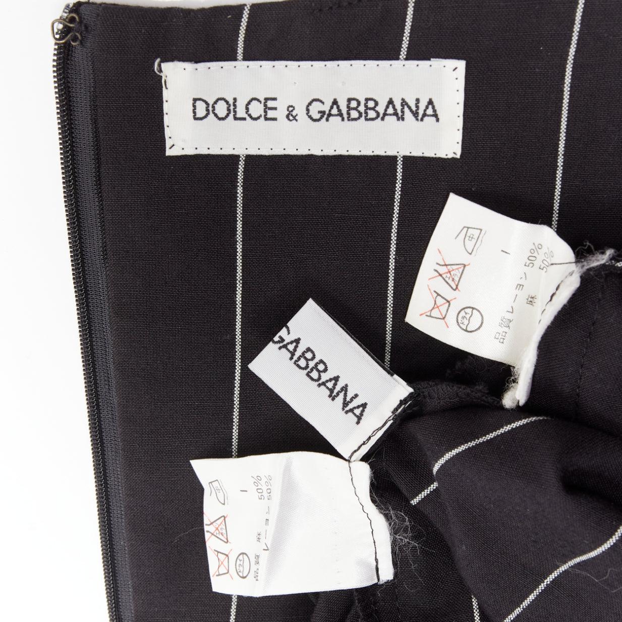 DOLCE GABBANA Vintage 1990s black linen striped top wrap skirt set 63cm waist 3