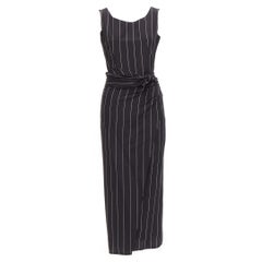 DOLCE GABBANA Vintage 1990s black linen striped top wrap skirt set 63cm waist