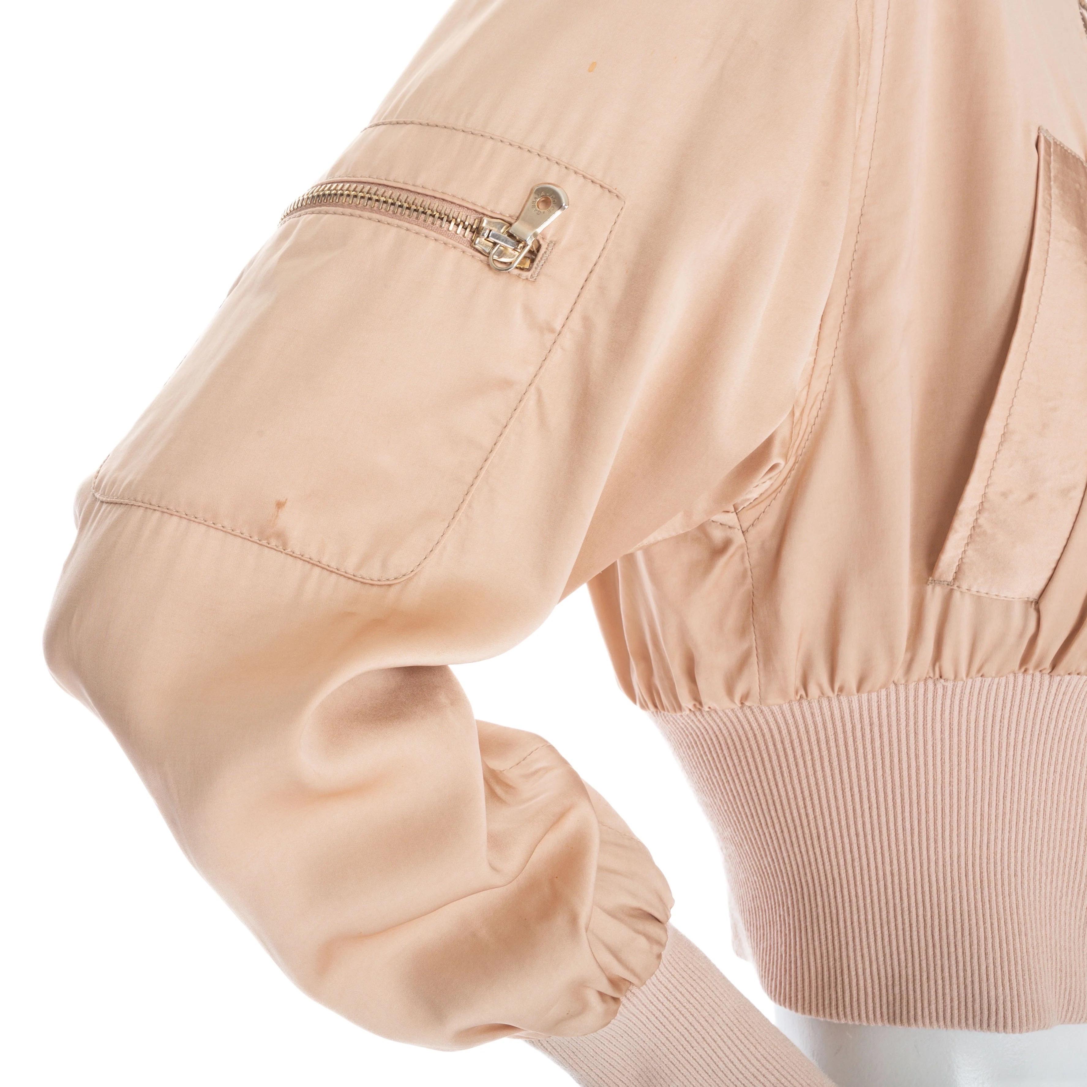 Dolce & Gabbana Vintage 1990s Blush Zip Crop Bomber Jacket For Sale 5