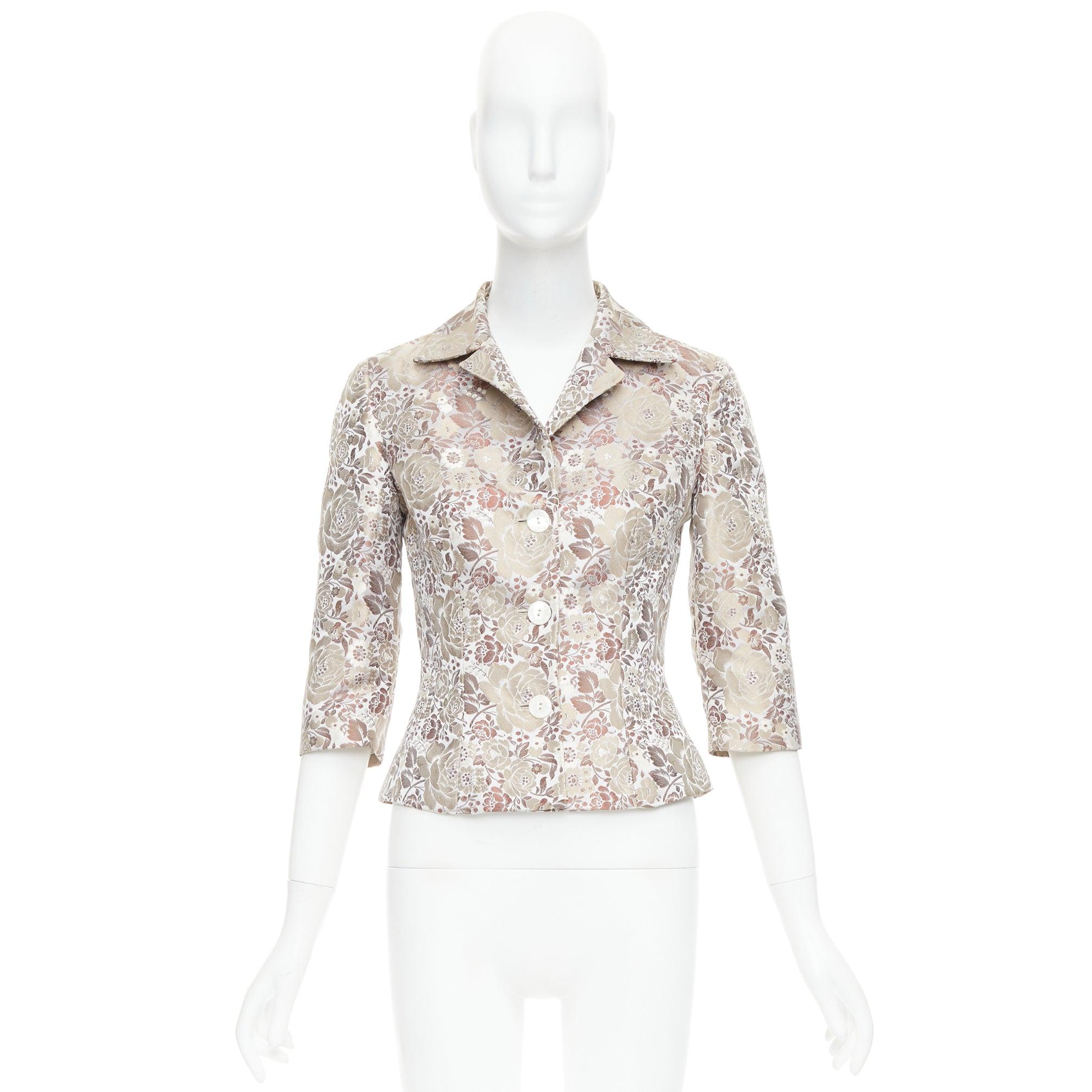 DOLCE GABBANA Vintage 1990s floral jacquard cropped blazer jacket IT38 XS For Sale 5