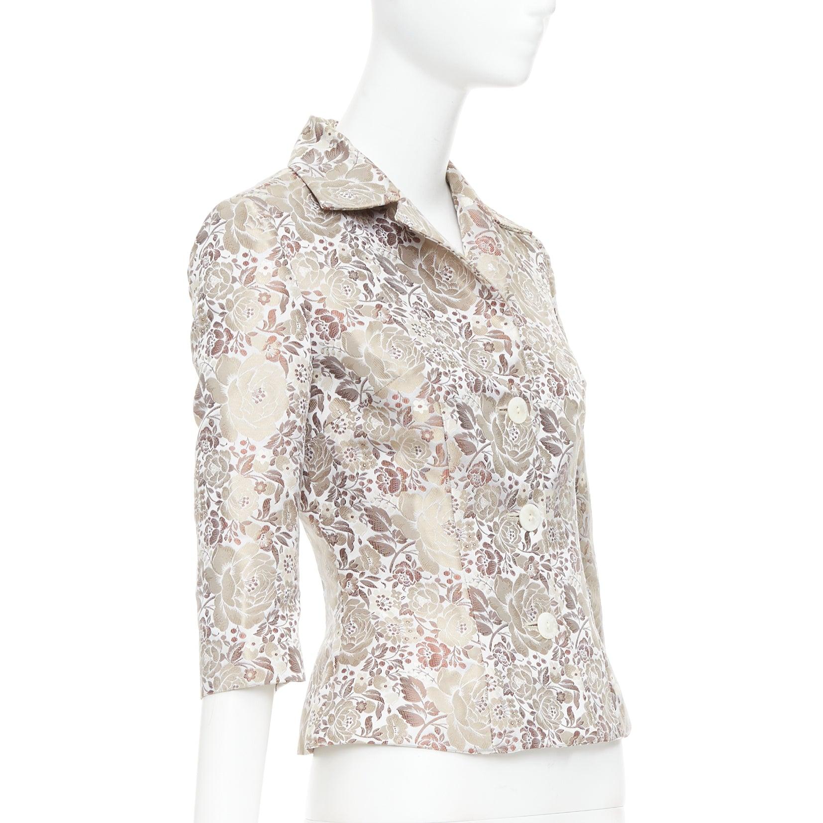 DOLCE GABBANA Vintage 1990s floral jacquard cropped blazer jacket IT38 XS In Excellent Condition For Sale In Hong Kong, NT