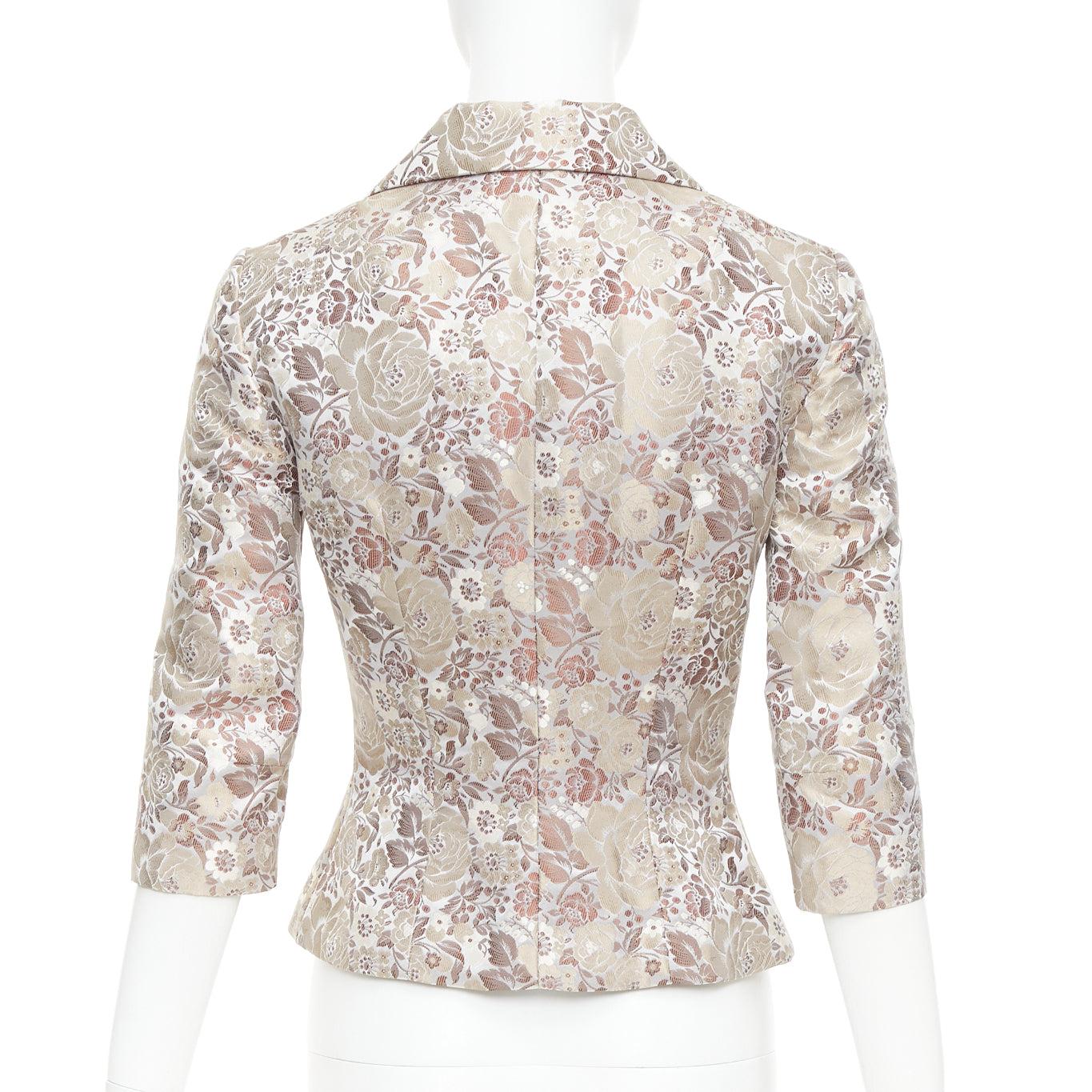 DOLCE GABBANA Vintage 1990s floral jacquard cropped blazer jacket IT38 XS For Sale 1