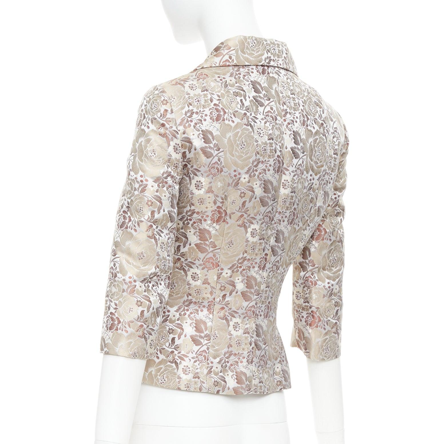 DOLCE GABBANA Vintage 1990s floral jacquard cropped blazer jacket IT38 XS For Sale 2