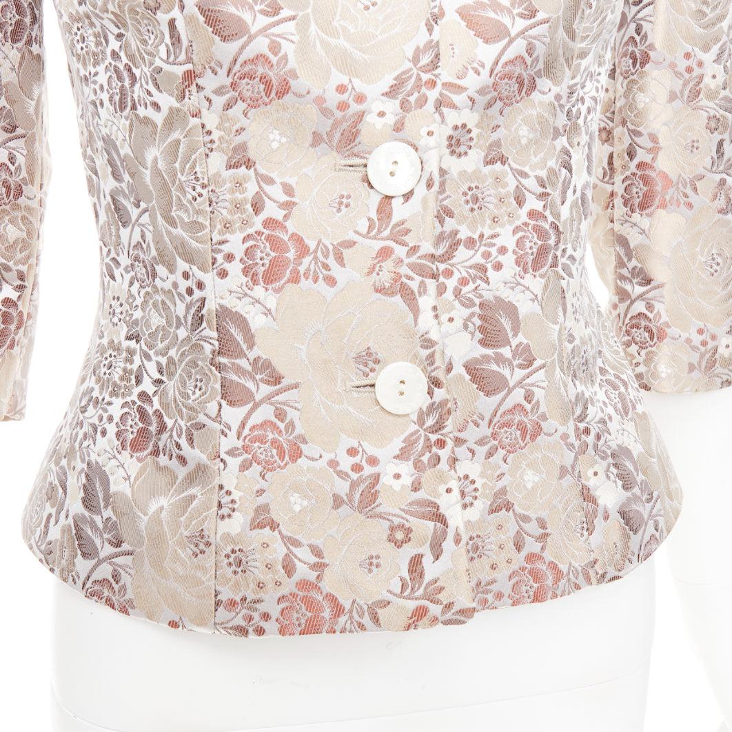 DOLCE GABBANA Vintage 1990s floral jacquard cropped blazer jacket IT38 XS For Sale 3