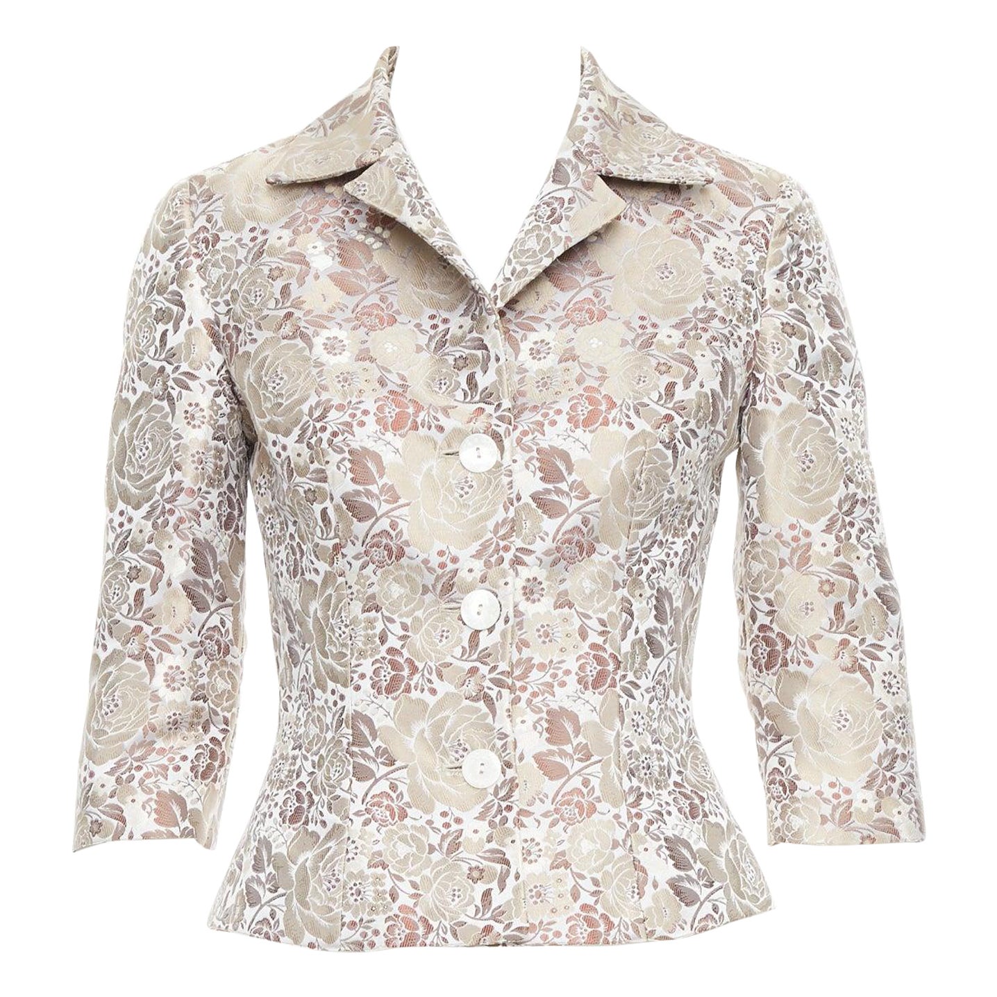 Dolce & Gabbana Vintage 1990 jacquard floral veste blazer cropped IT38 XS