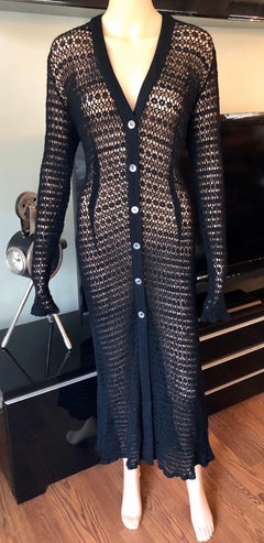 Dolce & Gabbana Vintage 1990's Sheer Open Knit Crochet Fishnet Black Maxi Dress