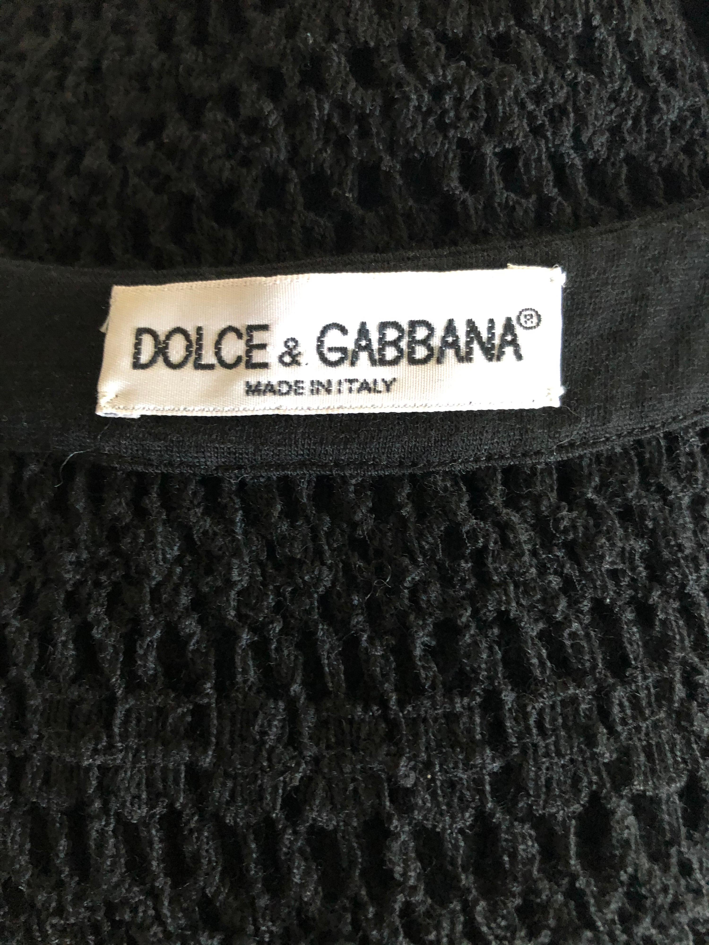 Dolce & Gabbana Vintage 1990's Sheer Open Knit Crochet Fishnet Black Maxi Dress In Good Condition For Sale In Naples, FL