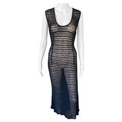 Dolce & Gabbana Vintage 1990's Sheer Open Knit Crochet Fishnet Black Maxi Dress