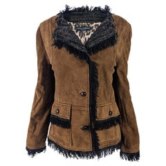 Dolce & Gabbana Vintage 2000s Brown Goatskin Jacket Suede Coat Y2K Fringe Jacket