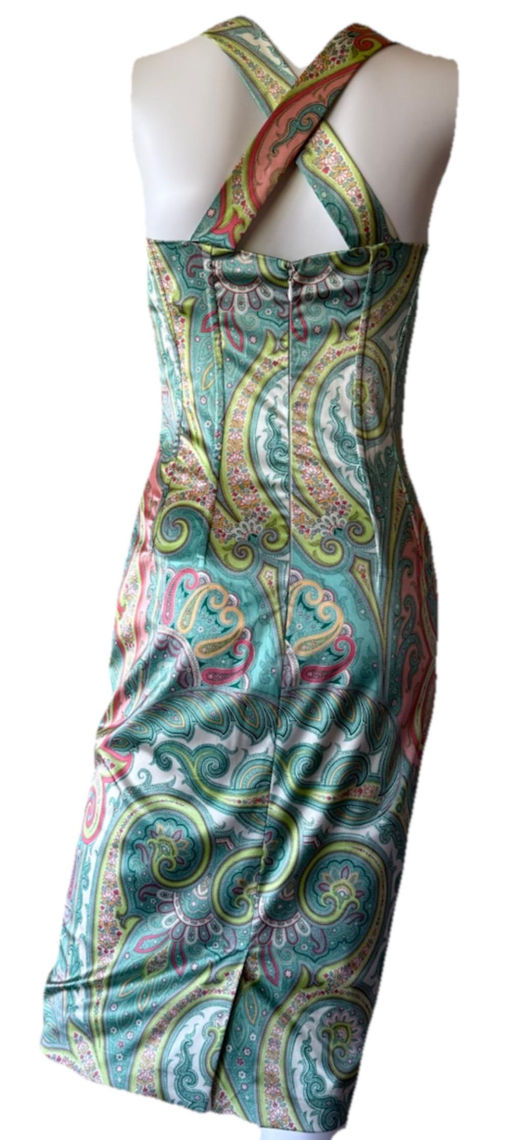 DOLCE & GABBANA Vintage 2000er Stretch-Seiden-Paisley-Korsettkleid (Grau) im Angebot
