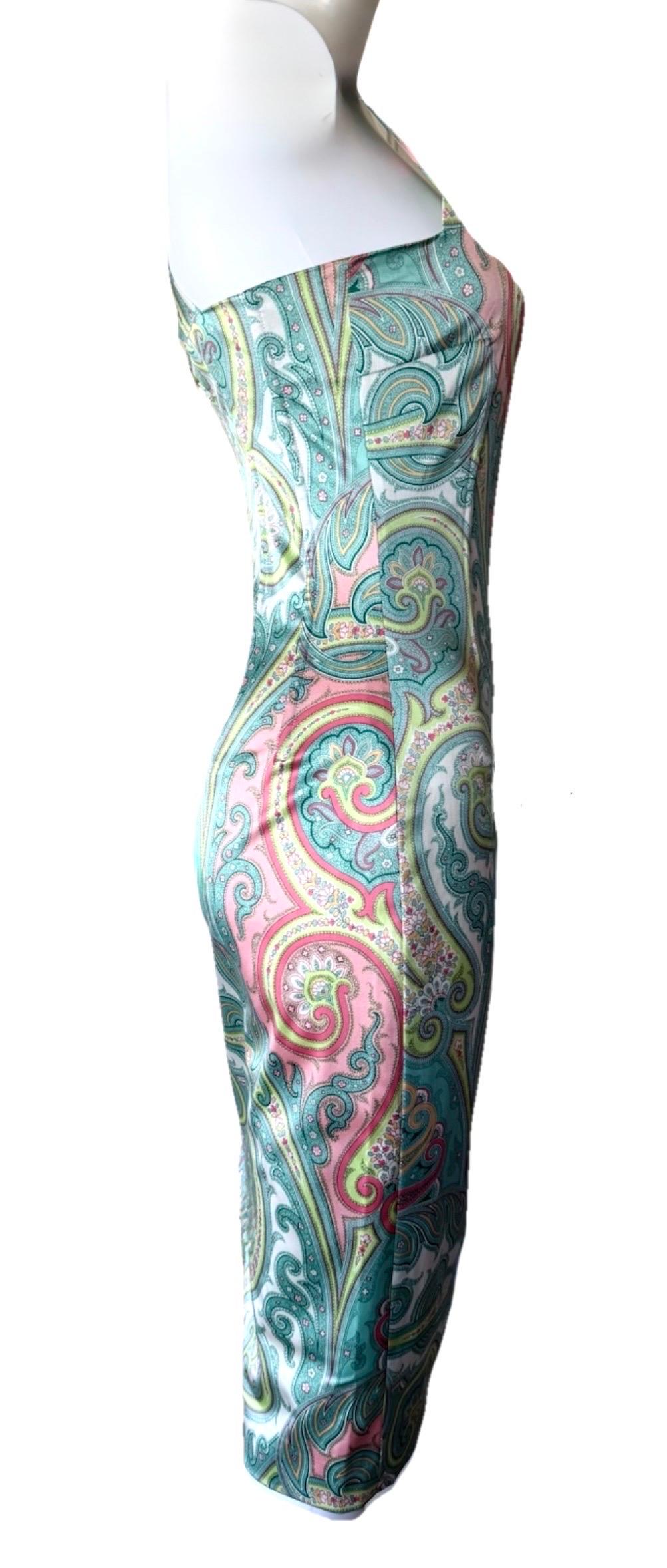 DOLCE & GABBANA Vintage 2000er Stretch-Seiden-Paisley-Korsettkleid im Zustand „Gut“ im Angebot in Woodland Hills, CA