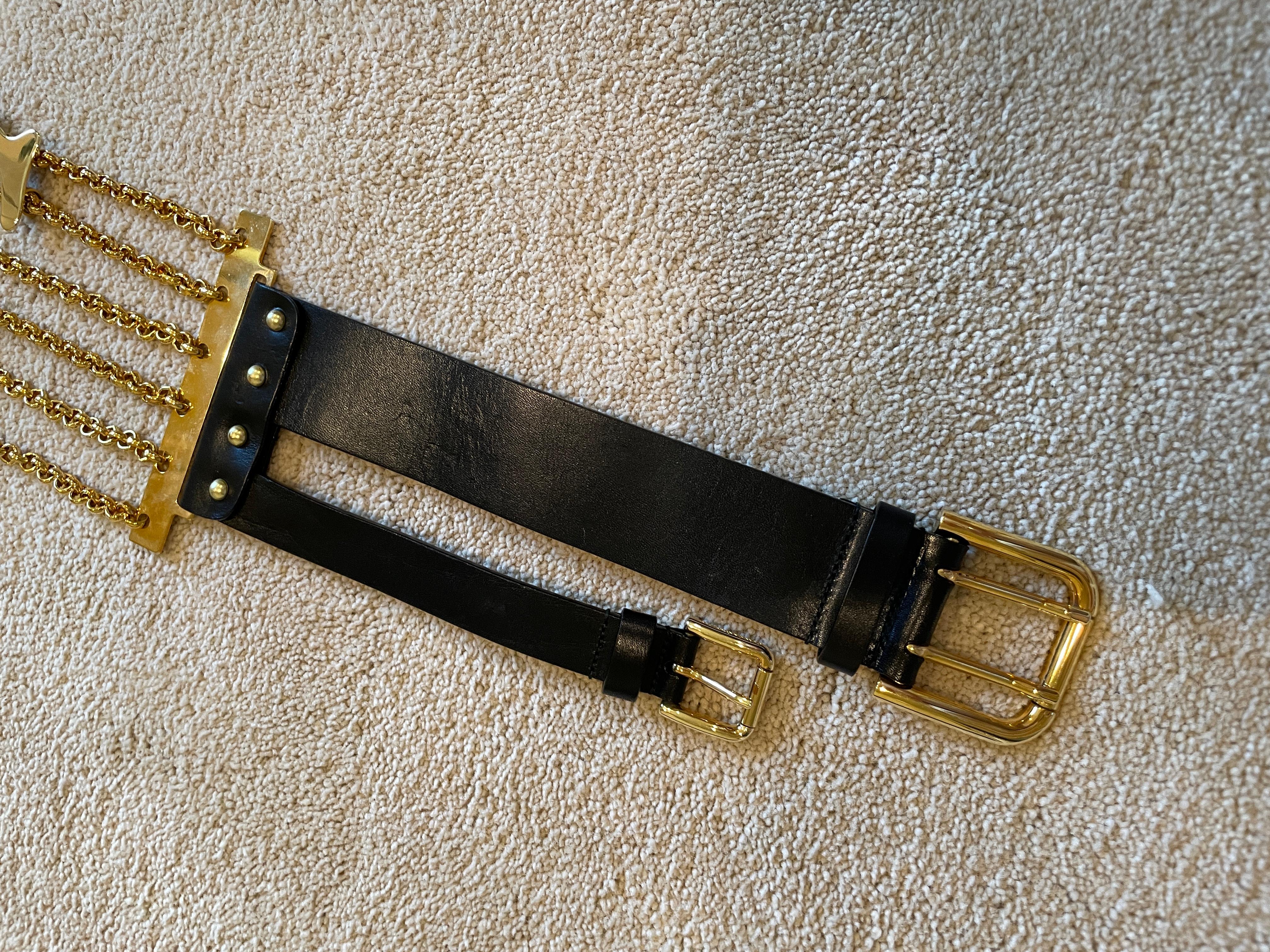 Vintage SS03 Dolce and Gabbana 6 strand SEX belt, gold metal and black leather. 2 buckles in the back. Totally adjustable, and the letters are movable! See my other listing for the same belt with the letters 